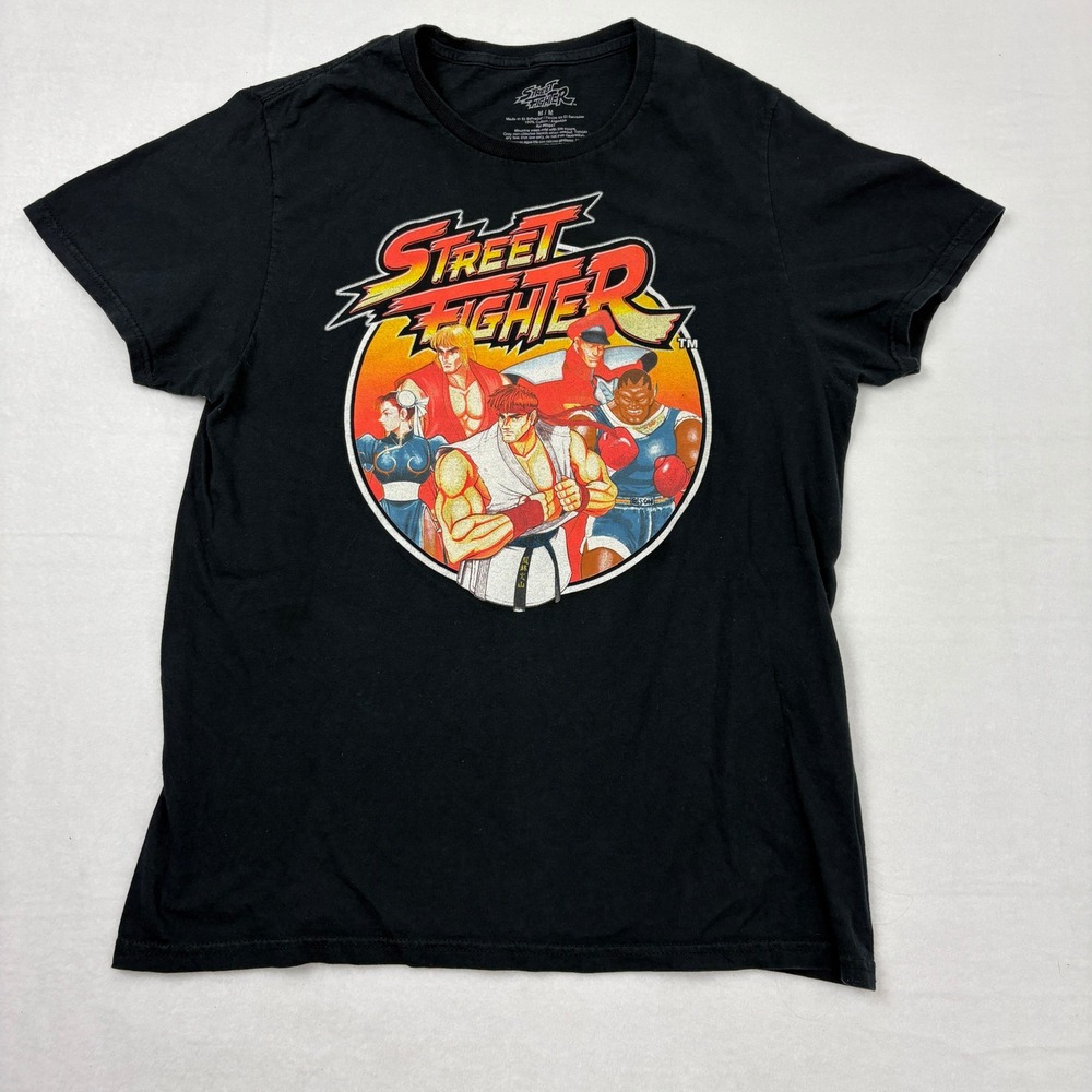 Street Fighter Graphic T-Shirt Mens Medium Black Cotton Capcom Ryu Chun-Li Tee